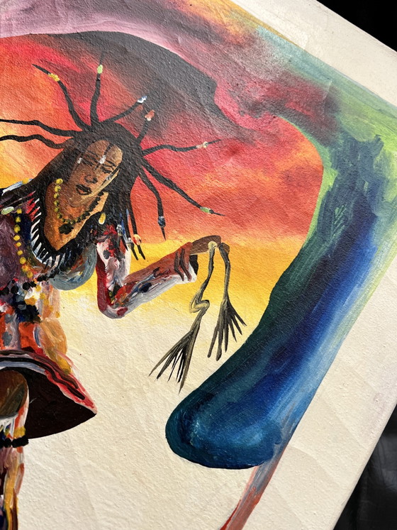 Image 1 of Original Signed African Fabric Painting by Amédine (Gorée Island, Senegal)