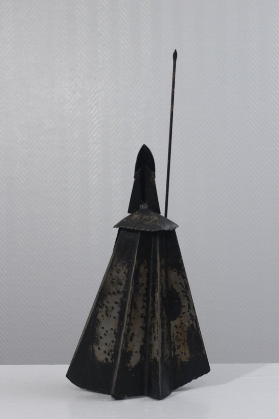 Image 1 of Vintage patinated welded iron sculpture of a warrior with a spear, 20th century