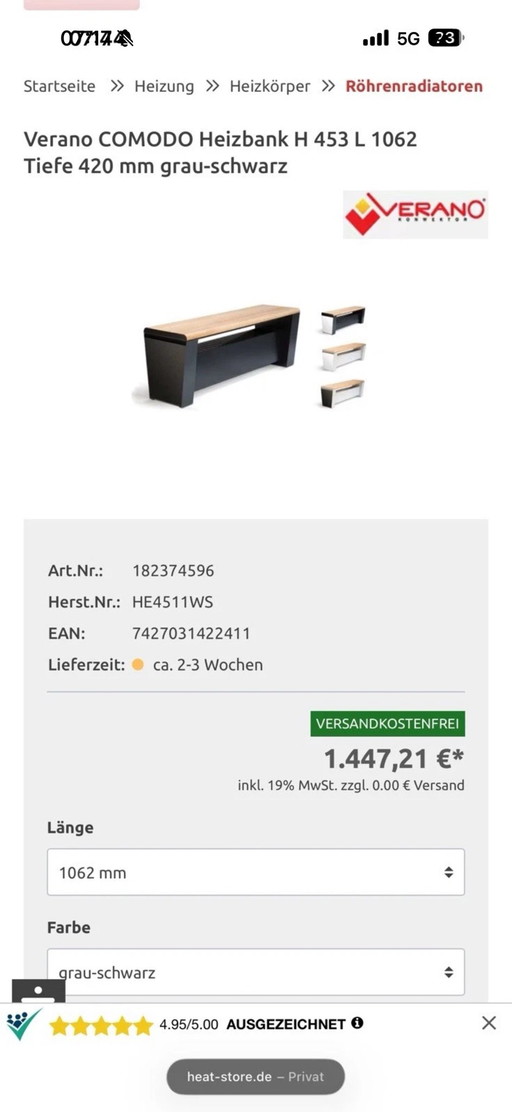 Verano COMODO Panca Riscaldante Design Radiatore Convettore