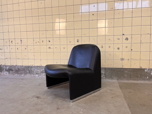 Vintage black leather Alky Chair by Giancarlo Piretti