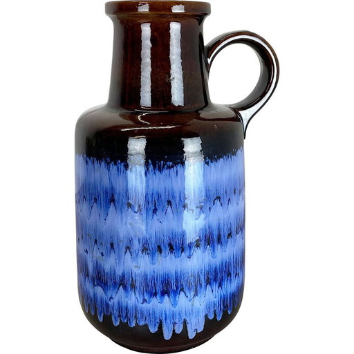 Vase vintage en poterie brune et bleue en lave grasse par Scheurich, Allemagne 1970