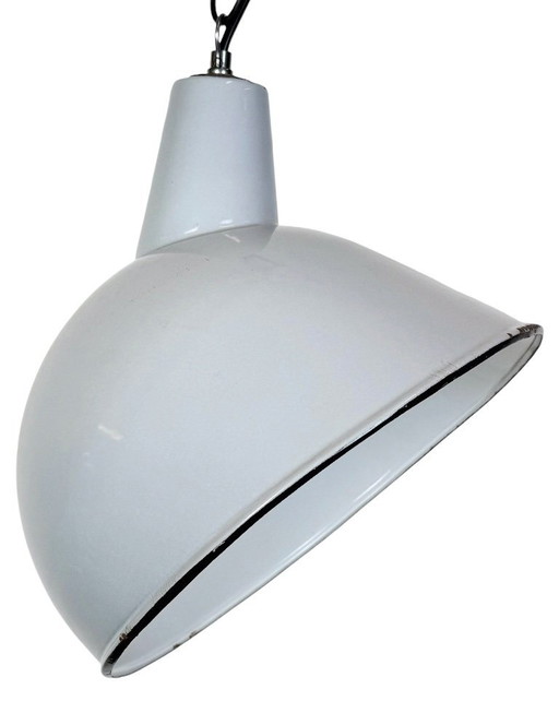 Industrial Grey Enamel Factory Pendant Lamp, 1960s