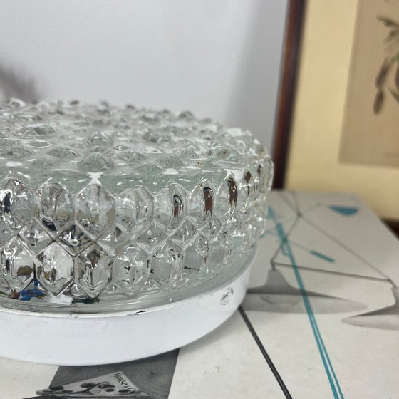Small round diamond point glass vintage 1970 1980 wall light ceiling light (photo 3 of 9)