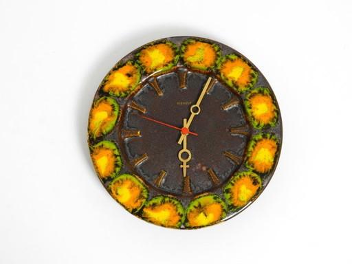 Beautiful large 1960s Fat Lava ceramic wall clock by Kienzle