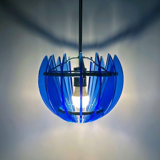 Vintage blue Murano pendant lamp by Veca