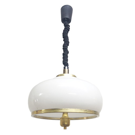 Lampe réglable en verre opalin blanc et laiton doré, Italie, années 1970