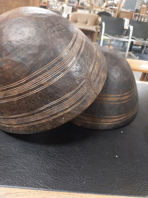 Juego de 2 cuencos de madera africanos hechos a mano. Tribu Fulani Tuareg.
