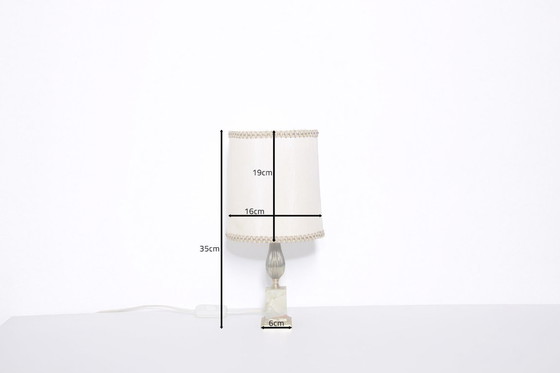 Image 1 of Lampada da tavolo in ottone, pietra naturale beige, vintage anni '70