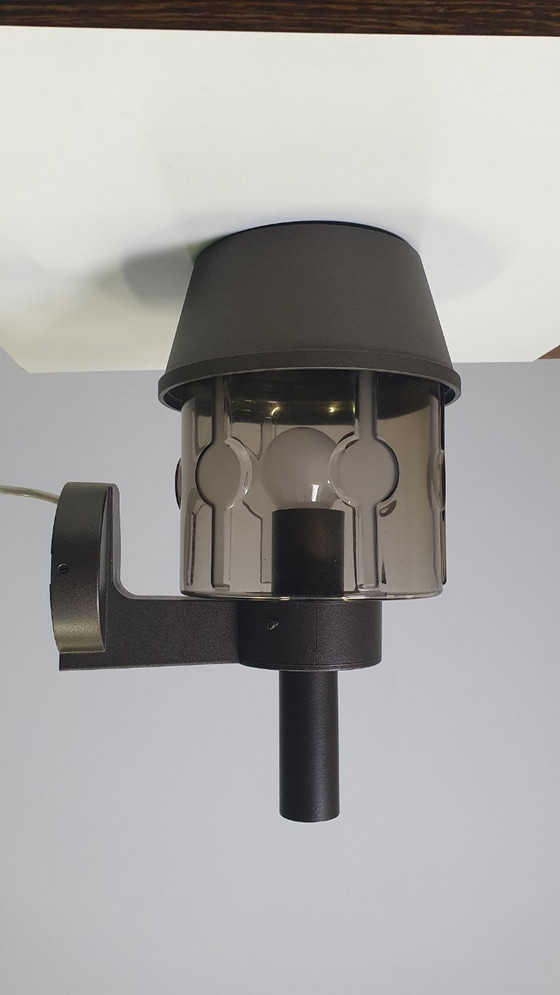 Image 1 of Applique murale vintage Hoffmeister en verre fumé brun, style années 70, époque spatiale