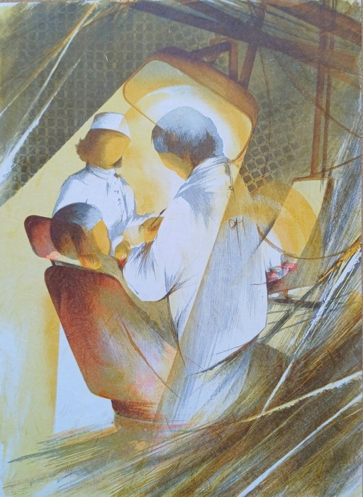 Raymon Poulet; En el dentista – lithos zeefdrukken, Paper