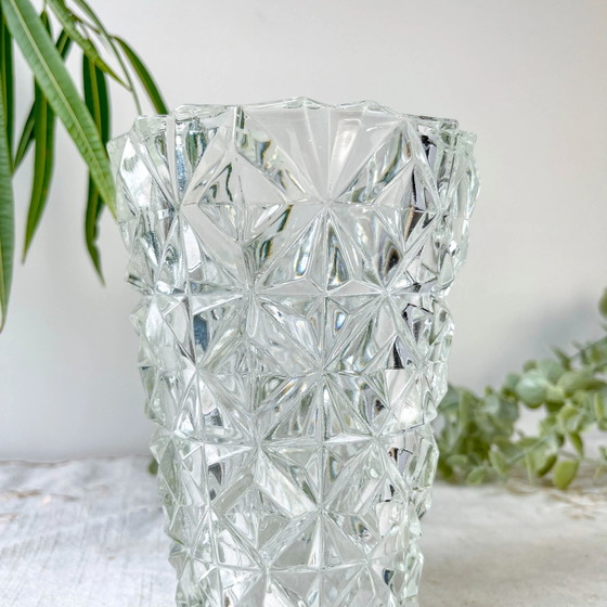 Kleine Vintage Glazen Vaas met Geometrisch Patroon – Vazen (photo 4 of 9)