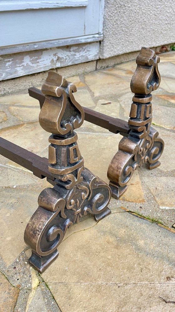 Image 1 of Pair of FOLDING CHENETS Solid Brass VINTAGE