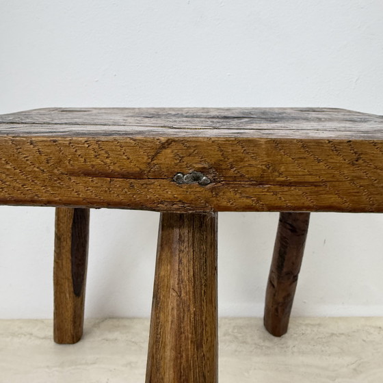 Image 1 of Vintage Brutalist Solid Wooden Stool Side Table