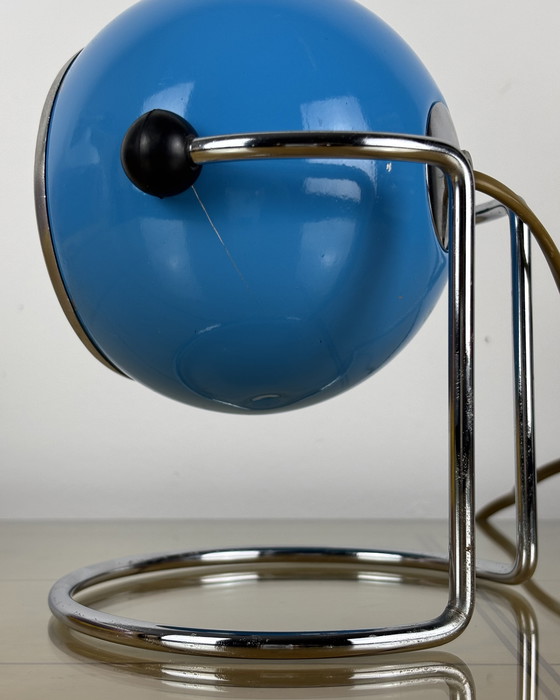 Image 1 of Table Lamp, Targetti Sankey Metal, Eyeball, 70s, Italy, Space Age, Sputnik design, 1970s, Blue Vintage Lamp with Chrome Stand