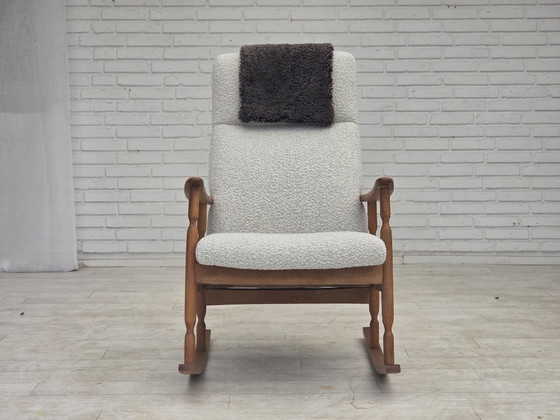 Anni '70, design scandinavo, sedia a dondolo con schienale alto, rivestita. – Sedie a dondolo, Tessile (photo 22 of 24)