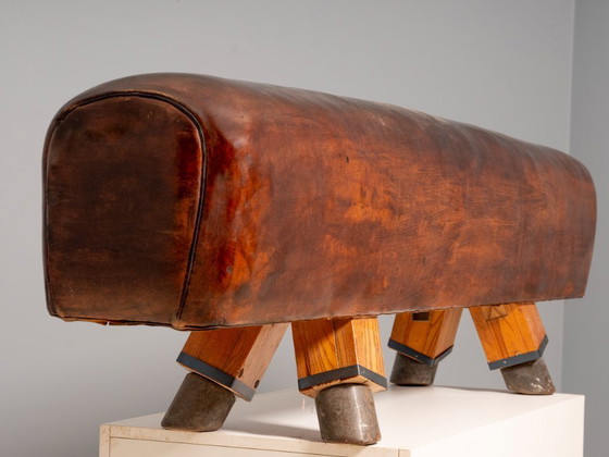 Image 1 of Vintage Leather Gym Bench / Pommel Horse, Bauhaus Style, Europe, 1920s