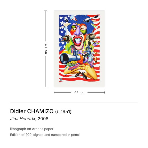 Image 1 of Litografía firmada por Didier Chamizo y Jimi Hendrix, 2008.