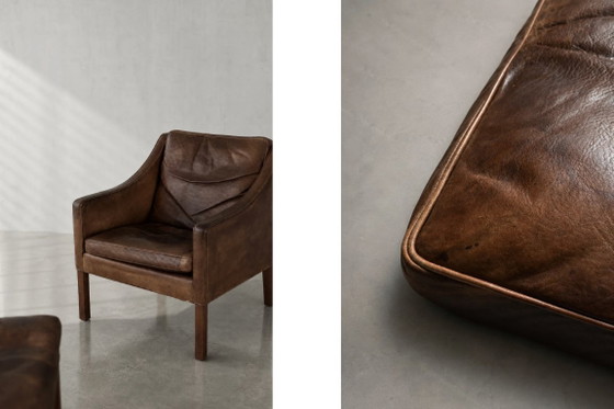 Vintage Mid-Century Deense moderne lounge lederen stoel & poef model 2207 door Børge Mogensen voor (photo 25 of 51)