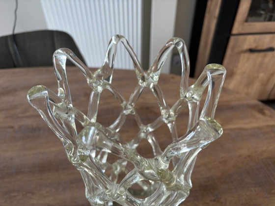 Vintage Murano Style Lattice Web Vase, XL (approx. 40 cm), Hand-blown, Glass, Transparent (photo 2 of 5)