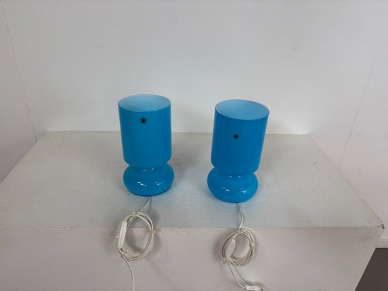 kea Lykta Blue Glass Table Lamp 1990's, Ikea, Vintage (photo 4 of 5)