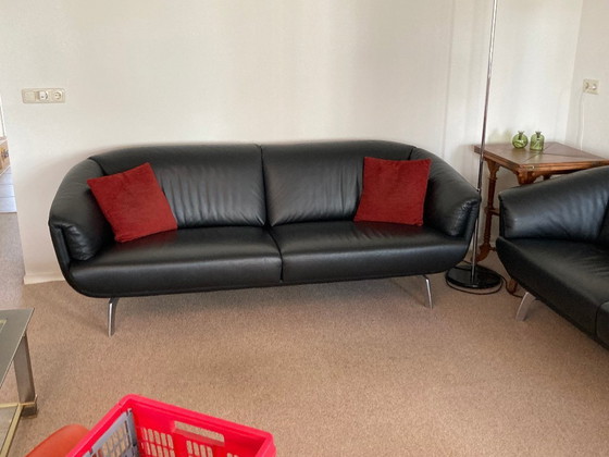 Image 1 of Leolux Ascana 3-Sitzer-Sofa, schwarzes Leder, verstellbarer Sitz