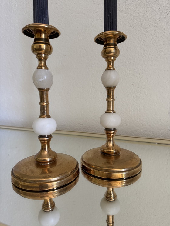 Image 1 of Candelabros de alabastro dorado de los años 60