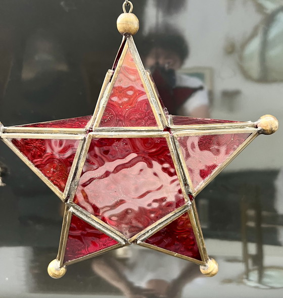 Image 1 of Handgemaakte glazen ster – Art Nouveau-geïnspireerde hanglantaarn, circa jaren 70