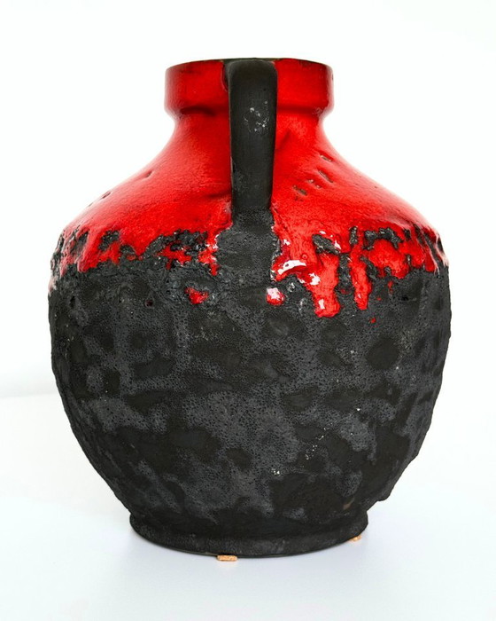 Image 1 of Vintage Fat Lava Vase – West Germany 6351 – Red & Black Lava Glaze