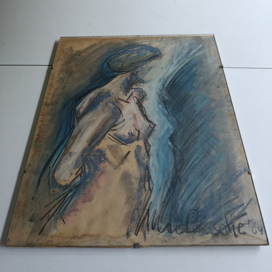 Image 1 of Beautiful Expressive Mixed Media Nude on Paper, Signed & Dated 1984 – 40 × 30 cm