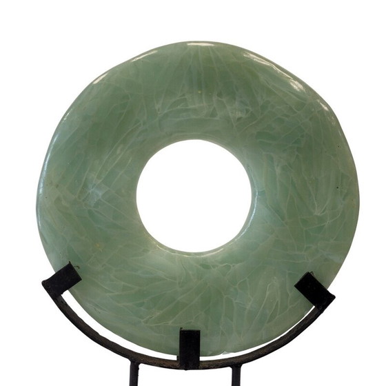Image 1 of Vintage double disc sculpture in celadon-colored mineral, China