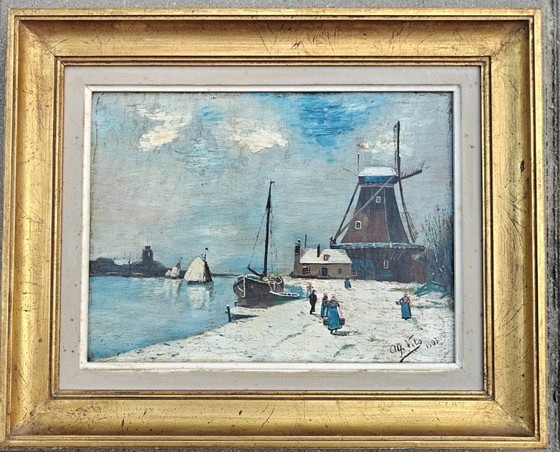 Dutch Winter Landscape / Alf. Vits, 1903 – Paintings & Drawings, Wood, Canvas (photo 3 of 12)