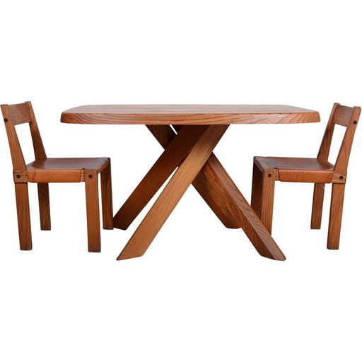 Vintage Aban T35A tafel in massief iepenhout door Pierre Chapo