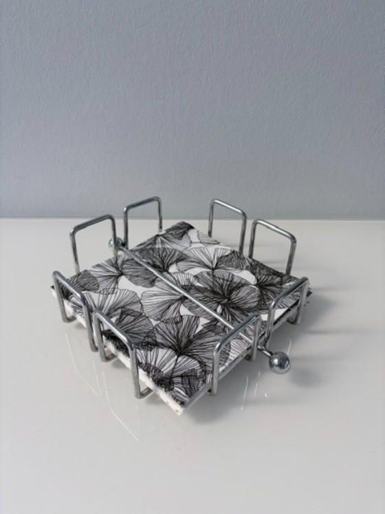 Vintage chromen servettenhouder, geometrisch design, Tafelaccessoires, Metaal, Chroom, Zilver, Modern (foto 3 van 9)