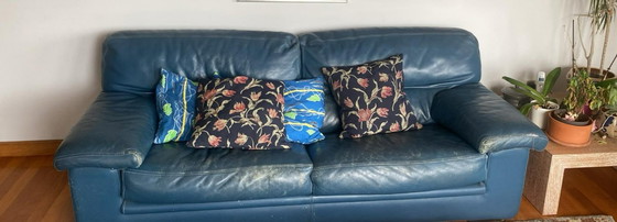 Image 1 of Divano a 2 posti Roche Bobois anni '80, pelle blu