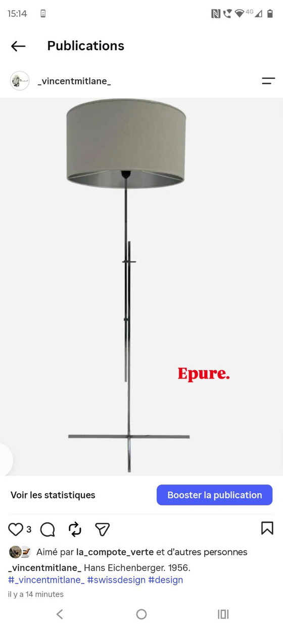 Floor light by Hans Eichenberger for Keller Matalban – Metal, Textile (photo 4 of 5)