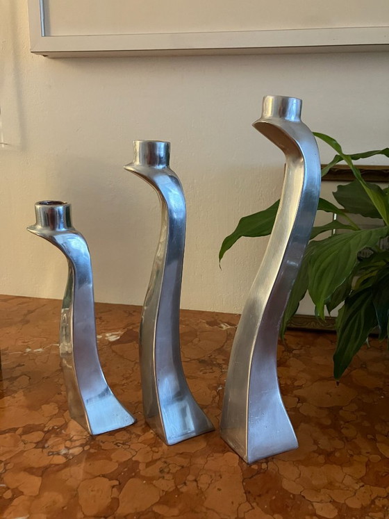 Portacandele (set di 3), Design Escapade Paris, anni '80 – Alluminio (photo 5 of 9)
