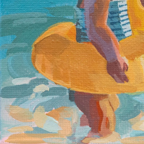 Image 1 of Day at the Seaside Girl, Contemporary Impressionism in Miniature, 10x10cm; Sandra Kolondam