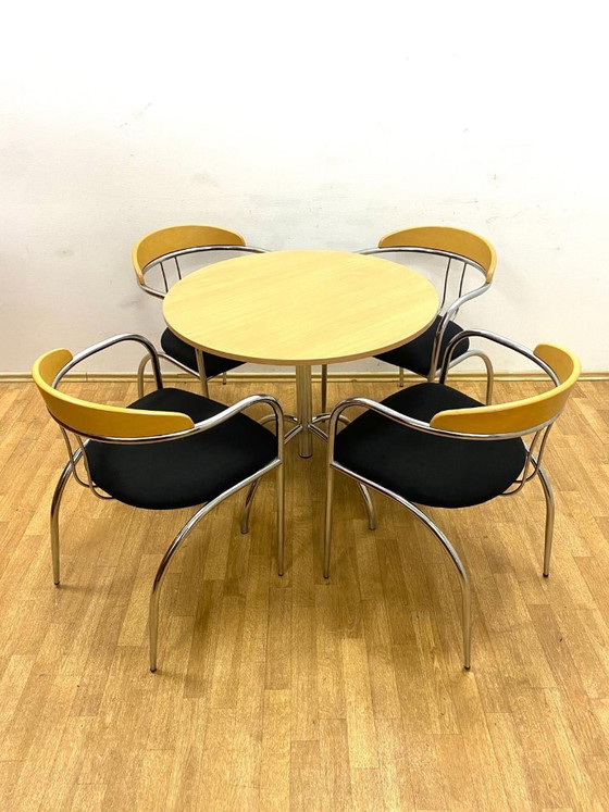 Image 1 of Set da pranzo, stile metà secolo, struttura in tubi cromati, anni '70