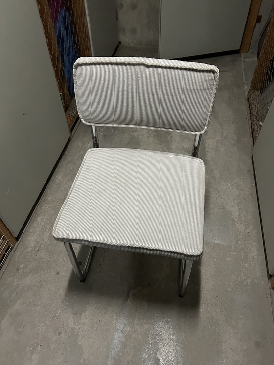 Image 1 of 6 Light Gray Ribbed Fabric Chairs with Chrome Tubular Frame