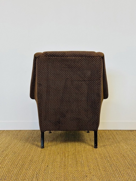 Image 1 of Vintage fauteuil in bruine tweedstof met uitlopende poten, 1960