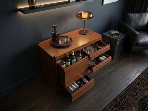 Mobile bar serie Angelo Mangiarotti 4D in noce nazionale anni '70