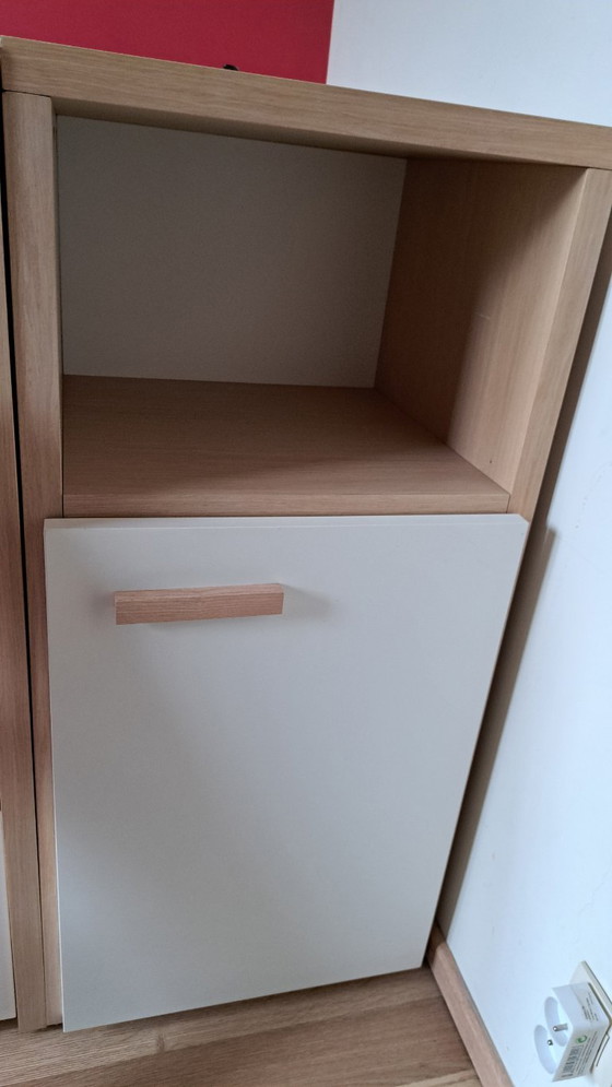 Single bed with storage drawers and matching elevated bedside table, white and light wood, Dearkids, Mdf (photo 5 of 9)