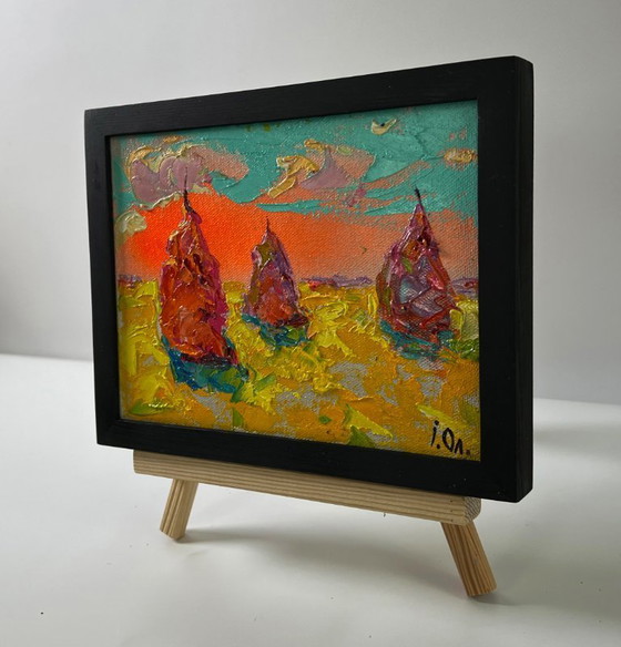 Original-Ölgemälde Sonnenuntergang Feldlandschaft im hellen Sommermorgen – Gemälde & Zeichnungen, Canvas (photo 2 of 8)