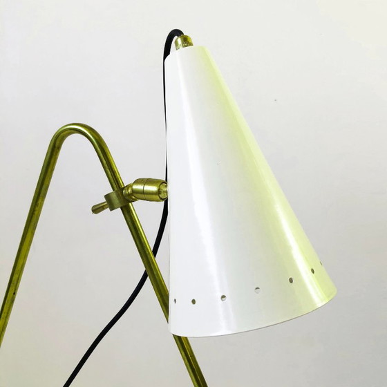 Adjustable Bipod Design Lamp 1950, Table lamps, Metal, Brass, White, Mid Century Modern (photo 6 of 13)