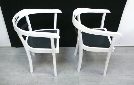 Image 1 of 2 armchairs German Bauhaus era Gropius style, white + night gray 1920s