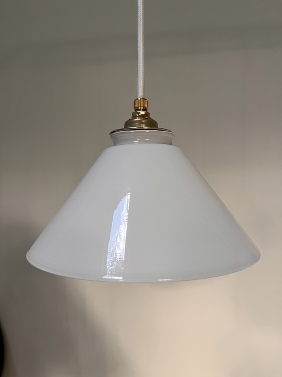 Vintage Set of Two White Glass Industrial Pendant Lights – Pendant lamps (photo 7 of 7)