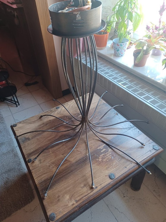 Image 1 of Unique set of 2 vintage design slender lamps - Brutalist ceiling lamps black - 12 light points