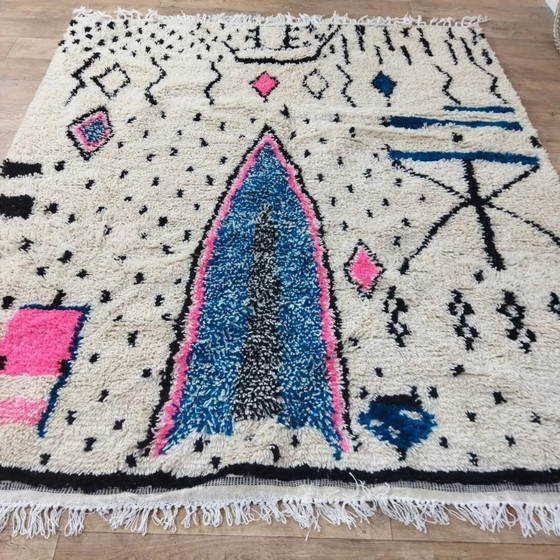 Image 1 of Azilal-Wollteppich, farbenfroh – handgewebt aus Naturwolle (216×190 cm)