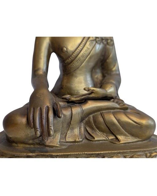 Antiek Ladakh Bronzen Boeddha Beeld – Bhumisparsha Mudra – Beeldhouwkunst, Gold (photo 3 of 13)