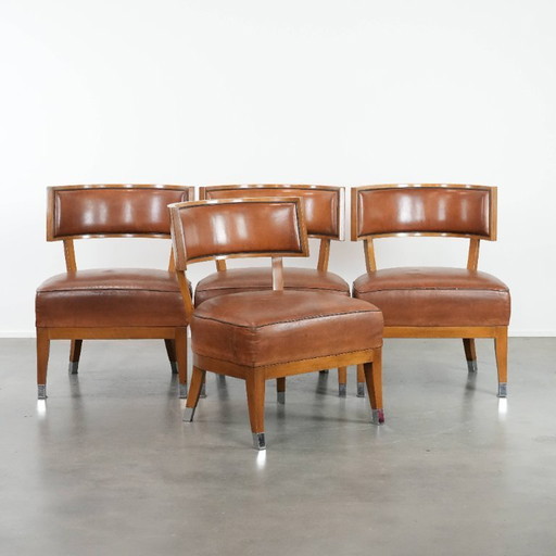 4 fauteuils/chaises de bar au design vintage en peau de mouton